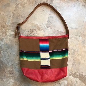 Purse made with serape blanket and leather